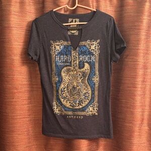 Antwerp Hard Rock Cafe Gray, Bronze and Blue Graphic Tee